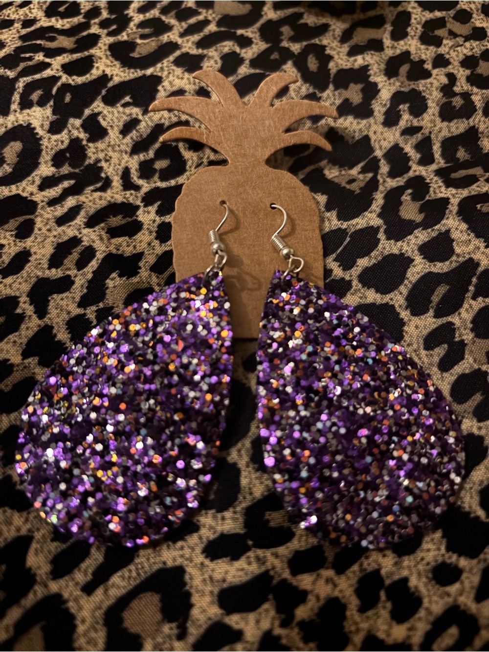 Purple Glitter Teardrop Earrings - Unbranded